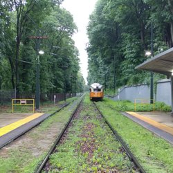 Mattapan M Line MBTA Station - Inbound train departing Valley Road