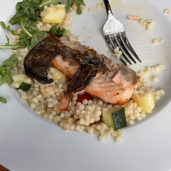 Vic's On the River - Salmon on pearled couscous - Seafood Near Me - Savannah, Georgia Vic's On the River - Salmon on pearled couscous - Seafood Near Me - Savannah, Georgia