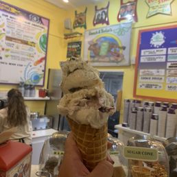 Double scoop: Lemon Blueberry (vegan) & Cookie Monster on a Waffle Cone Double scoop: Lemon Blueberry (vegan) & Cookie Monster on a Waffle Cone