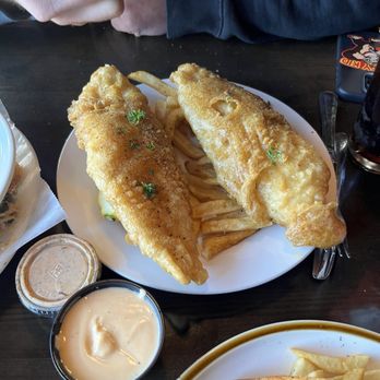 Harp & Clover - Fish and chips. Fish was huge! - Irish Near Me - Gadsden, Alabama