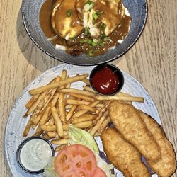 The Crooked Surf - Short Rib Loco Moco $25 & Chicken Tender Sandwich $15
