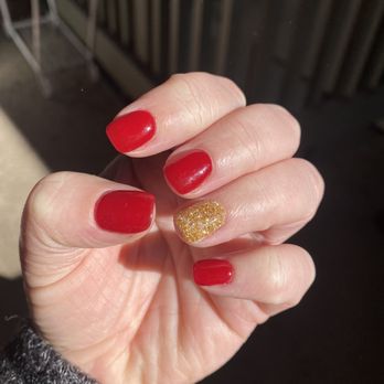 Nathan Nails & Spa - Ready for Christmas! Dip manicure. #16 gold, #116 red - Nail Salons Near Me - Goleta, California Nathan Nails & Spa - Ready for Christmas! Dip manicure. #16 gold, #116 red - Nail Salons Near Me - Goleta, California
