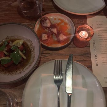Rustic Canyon - Watermelon cucumber, bluefin tuna crudo - Wine Bars Near Me - Santa Monica, California