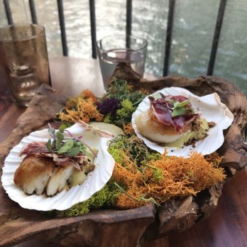 Beatnik On The River - Scallops! SO JUICY and FLAVORFUL. Presented on seashells and a beautiful wood platter and moss. - Cocktail Bars Near Me - Chicago, Illinois Beatnik On The River - Scallops! SO JUICY and FLAVORFUL. Presented on seashells and a beautiful wood platter and moss. - Cocktail Bars Near Me - Chicago, Illinois