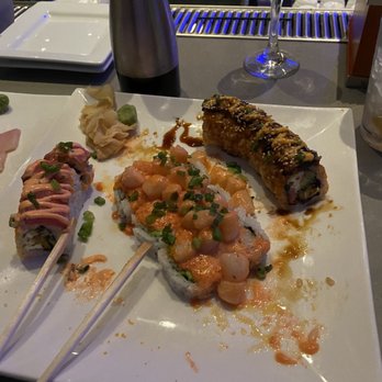 In the Raw Vu - From left to right: id roll, volcano roll, nirvana roll - Sushi Bars Near Me - Tulsa, Oklahoma In the Raw Vu - From left to right: id roll, volcano roll, nirvana roll - Sushi Bars Near Me - Tulsa, Oklahoma