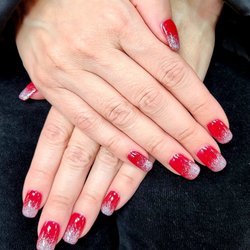 lucky4nail - TLO'S 2022 Merry Christmas Red & Sparkling Diamonds ombre powder manicure ~ 12.10.22