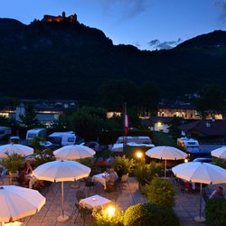 Camping Gamp , Camping Gamp KG - Abendstimmung auf Terrasse Restaurant Gamp