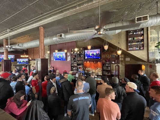 Photo of The Old Angle Tavern - Cleveland, OH, US. A packed house for Manchester City vs. Liverpool