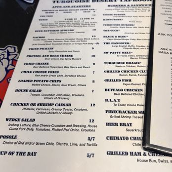 Turquoise Desert - Full front menu - Sports Bars Near Me - Rio Rancho, New Mexico