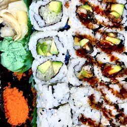 Jay's Asian Fusion Restaurant - Masago Roll, Unagi (eel Avocado), Cucumber Avocado Roll, wasabi and ginger Yes Please!!! Amazing Fresh Sushi