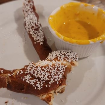 Coasters Taphouse - Pretzel and beer cheese is awesome. We were so hungry we forgot to take a picture of the whole pretzel. This was what was left - Gastropubs Near Me - Cocoa Beach, Florida
