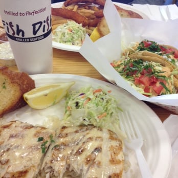 Fish Dish - Forefront Mahi Mahi with rice and coleslaw, two fish tacos and the fish and calamari plate. - Seafood Near Me - Burbank, California
