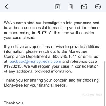 Moneytree - This is how customer service is.  Delete review at google, don't take care of customer - Check Cashing/Pay-day Loans Near Me - Carson City, Nevada