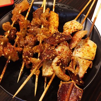 Friendship Bbq - Squid, fish tofu and pork skin skewers - Barbeque Near Me - Flushing, New York