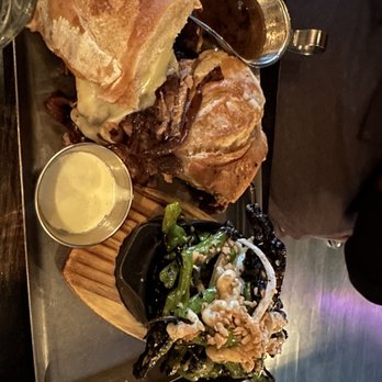 Gretel - Shaved Prime Rib French Dip with Blistered Shishito Peppers - Cocktail Bars Near Me - Chicago, Illinois
