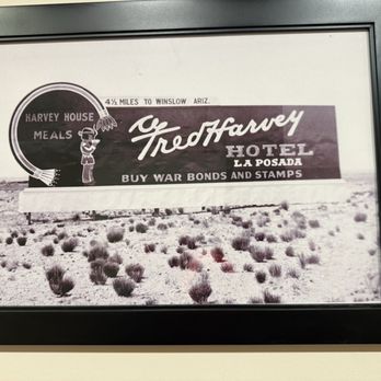 The Turquoise Room - Photographs of old signage of Hotel La Posada, they should sell postcards of this in the gift shop. - New American Near Me - Winslow, Arizona