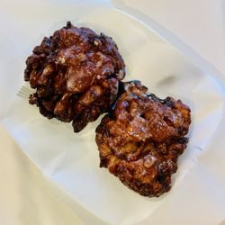 Dainty Donuts - Left: apple fritter. Right: banana fritter.