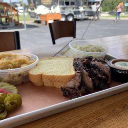 Cosmic Cowboy BBQ - Brisket, corn bread casserole and coleslaw