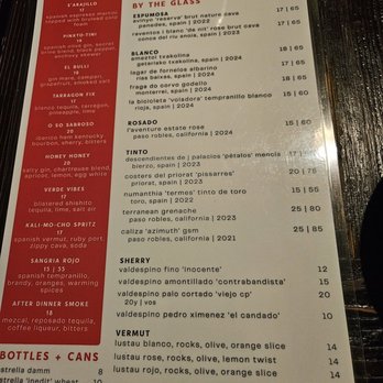 S'Aranella - menu drinks 6/2026 - Spanish Near Me - Paso Robles, California