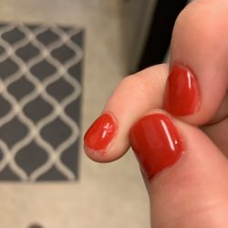 Solar Nails - Dent in my nail where she didn't file it down evenly because she was too busy talking on her phone.