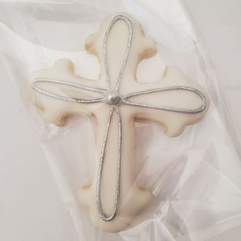 Timeless Cupcakes and More - Custom cookie (cross design) for baptism reception. - Cupcakes Near Me Timeless Cupcakes and More - Custom cookie (cross design) for baptism reception. - Cupcakes Near Me
