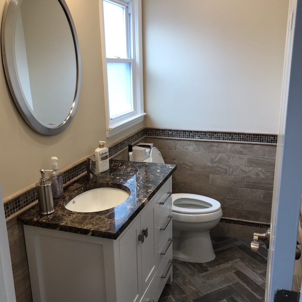 Tiles Unlimited - Small bathroom that needed to look bigger and the tile we chose does that. - Interior Design Near Me - Glendale, New York Tiles Unlimited - Small bathroom that needed to look bigger and the tile we chose does that. - Interior Design Near Me - Glendale, New York