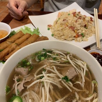 Saigon Pho - Steak and tendon pho, combination fried rice, and egg rolls - Vietnamese Near Me - Vacaville, California