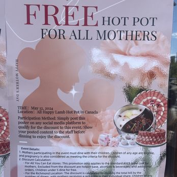Happy Lamb Hot Pot - Mother's Day Promo - Hot Pot Near Me - Burnaby, British Columbia
