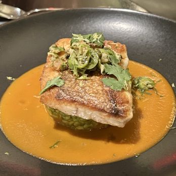 Bludorn - Red Snapper with carolina rice, castelvetrano olive, sauce veracruz - New American Near Me - Houston, Texas