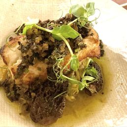 Halibut and wild mushrooms with black garlic (highly recommend & best menu option by far) Halibut and wild mushrooms with black garlic (highly recommend & best menu option by far)