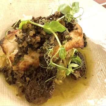 L'Orygine - Halibut and wild mushrooms with black garlic (highly recommend & best menu option by far) - Bistros Near Me - Quebec City, Quebec L'Orygine - Halibut and wild mushrooms with black garlic (highly recommend & best menu option by far) - Bistros Near Me - Quebec City, Quebec