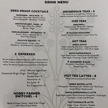 Owamni - drink menu - New American Near Me - Minneapolis, Minnesota
