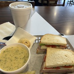 Stone Soup Cafe - Deli sandwich with broccoli cheese soup