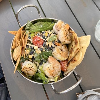 Camp Outpost - Mission Salad with fried Shrimp - New American Near Me - San Antonio, Texas Camp Outpost - Mission Salad with fried Shrimp - New American Near Me - San Antonio, Texas
