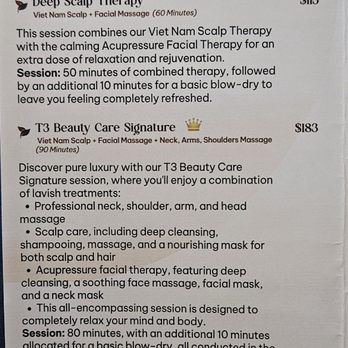 T3 Beauty Care - Head spa menu of services - Nail Salons Near Me - Dublin, California T3 Beauty Care - Head spa menu of services - Nail Salons Near Me - Dublin, California