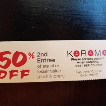 Koromo - My cousin was mailed some coupons for this restaurant because she lives in the area - Japanese Near Me - Aiea, Hawaii Koromo - My cousin was mailed some coupons for this restaurant because she lives in the area - Japanese Near Me - Aiea, Hawaii
