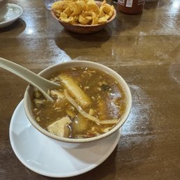 Hot & Sour Soup | 酸辣汤, wonton chips Hot & Sour Soup | 酸辣汤, wonton chips