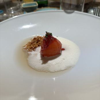 Jamantè - "5 shades of onion" -- the big one is cooked in strawberry juice - Italian Near Me - Polignano a Mare, BA