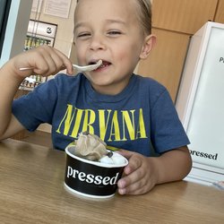 Pressed Juicery - Plant-based soft serve gets a thumbs up from my 4yo. *vanilla with marshmallows and chocolate chip topping*