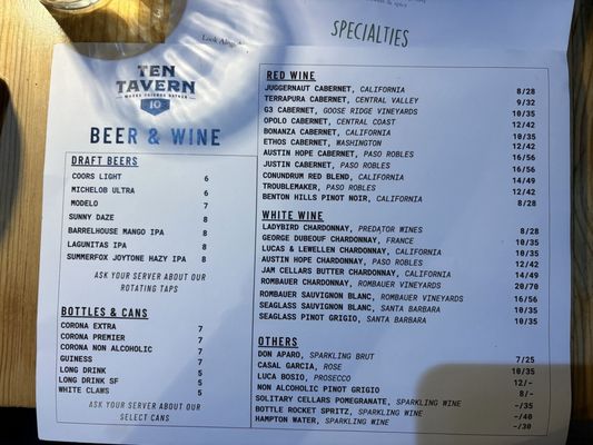 Menu photo 3 Ten Tavern Clovis, CA Menu photo 3 Ten Tavern Clovis, CA
