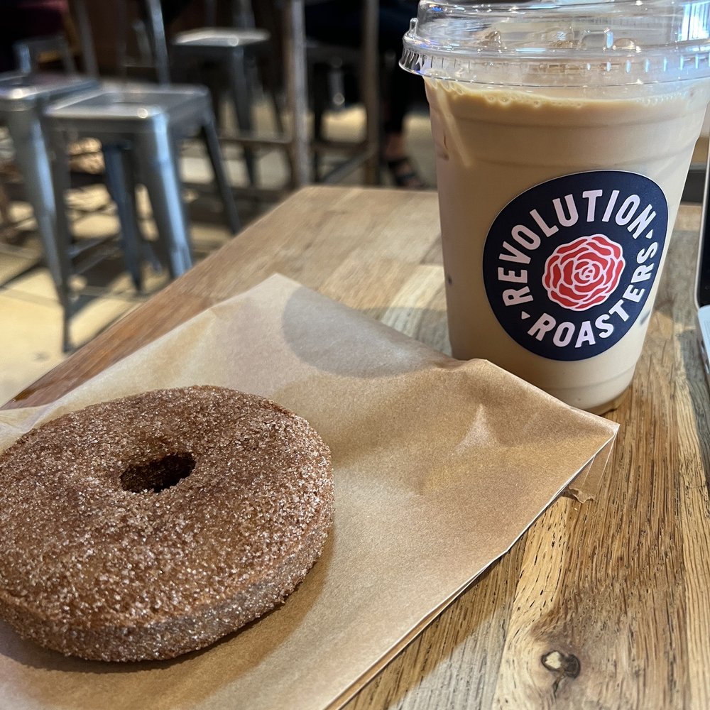 Revolution Roasters - ounces of fall latte with almond milk and apple cider donut - Coffee & Tea Near Me - Oceanside, California