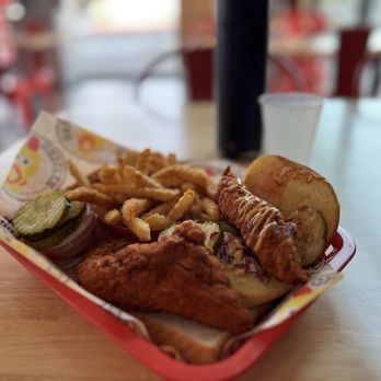 Dave's Hot Chicken - #3 - 1 Slider/ 1 Tender Combo w Fries - Chicken Shop Near Me - Hemet, California Dave's Hot Chicken - #3 - 1 Slider/ 1 Tender Combo w Fries - Chicken Shop Near Me - Hemet, California