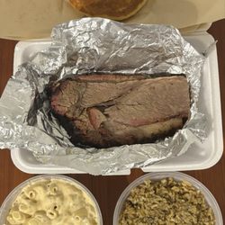Cornbread, Mac & cheese, rice and brisket.