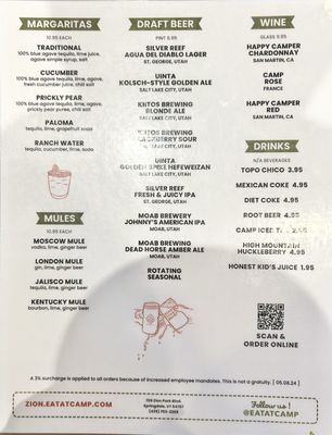 Menu photo 8 Camp Outpost Springdale, UT
