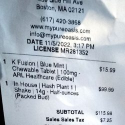 Pure Oasis - My receipt where Pure Oasis pulled a bait and switch on me