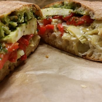 Aioli - Delicious roasted red pepper, mozzarella and long stem artichoke sandwich! - Cafes Near Me - West Palm Beach, Florida