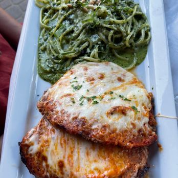 Arnoldi’s Cafe - Eggplant parmigiana with pesto pasta - DELICIOUS! - Italian Near Me - Santa Barbara, California Arnoldi’s Cafe - Eggplant parmigiana with pesto pasta - DELICIOUS! - Italian Near Me - Santa Barbara, California