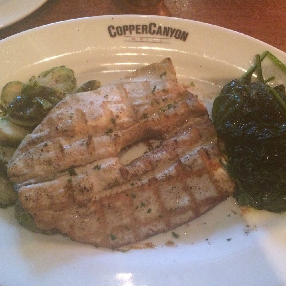Copper Canyon Grill- Silver Spring - Trout with Brussels sprouts and sautéed spinach! YUM! - American Near Me - Silver Spring, Maryland Copper Canyon Grill- Silver Spring - Trout with Brussels sprouts and sautéed spinach! YUM! - American Near Me - Silver Spring, Maryland