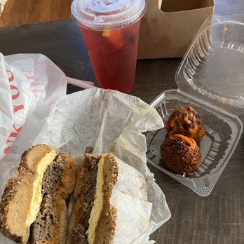 Between the Bagel - Seoul Meets Bagel (SMB), Kimchi Arancini, Raspberry Hibiscus tea - Bagels Near Me - Astoria, New York Between the Bagel - Seoul Meets Bagel (SMB), Kimchi Arancini, Raspberry Hibiscus tea - Bagels Near Me - Astoria, New York