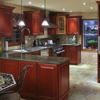 Cherry Cabinets Duo Stain Fireside Bamboo Granite Countertops